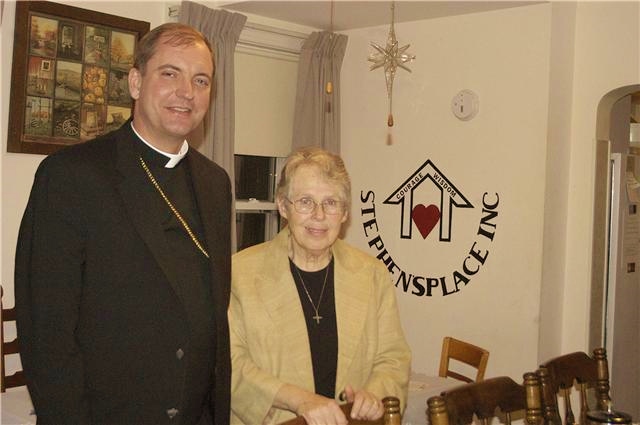 Sr. Virginia Longcope, right, with Bishop John Barres of Allentown, Pa., who visited Stephen's Place on its 15th anniversary in 2009. (Provided photo)