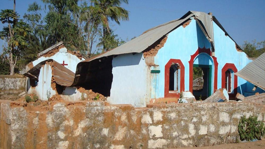A Protestant church in a village in Kandhamal district was in ruins after a mob attack in August 2008. (GSR/Dhanunjaya Senapati)