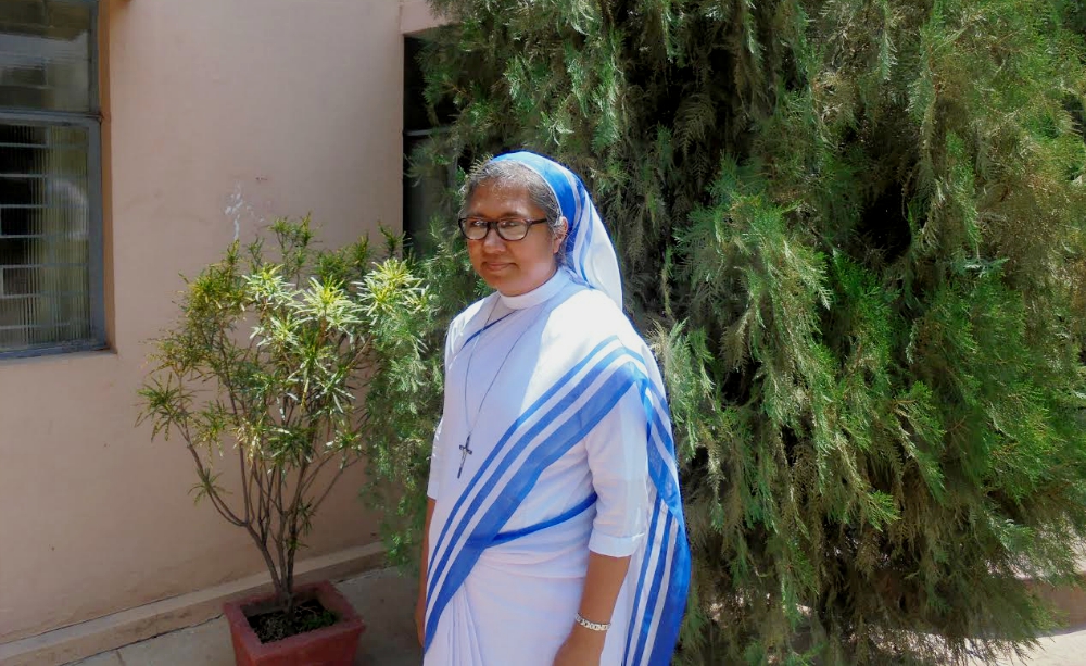 Sr. Licia Puthuparambil stands outside the Sisters of Mary Immaculate convent in Bengaluru, southern India. (GSR photo / Philip Mathew)