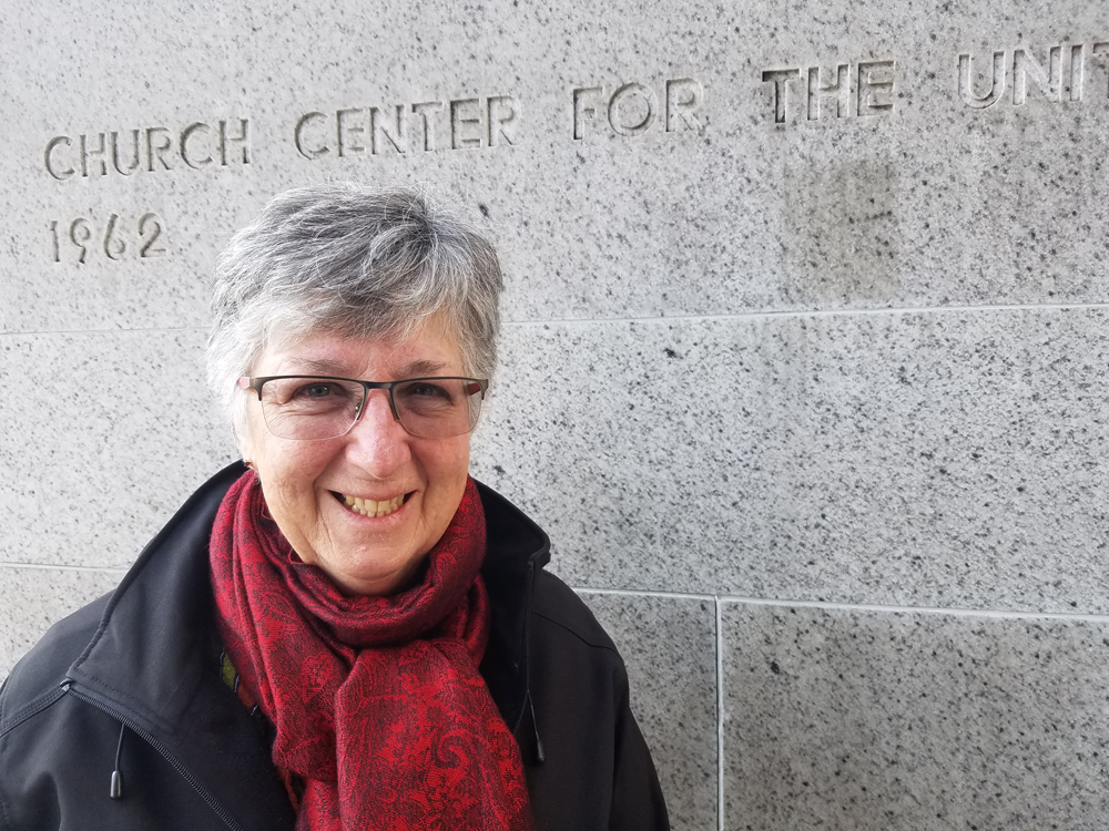 Sr. Colleen Jackson of the Sisters of Charity of Australia, outside the Church Center for the United Nations in New York (GSR photo / Chris Herlinger)