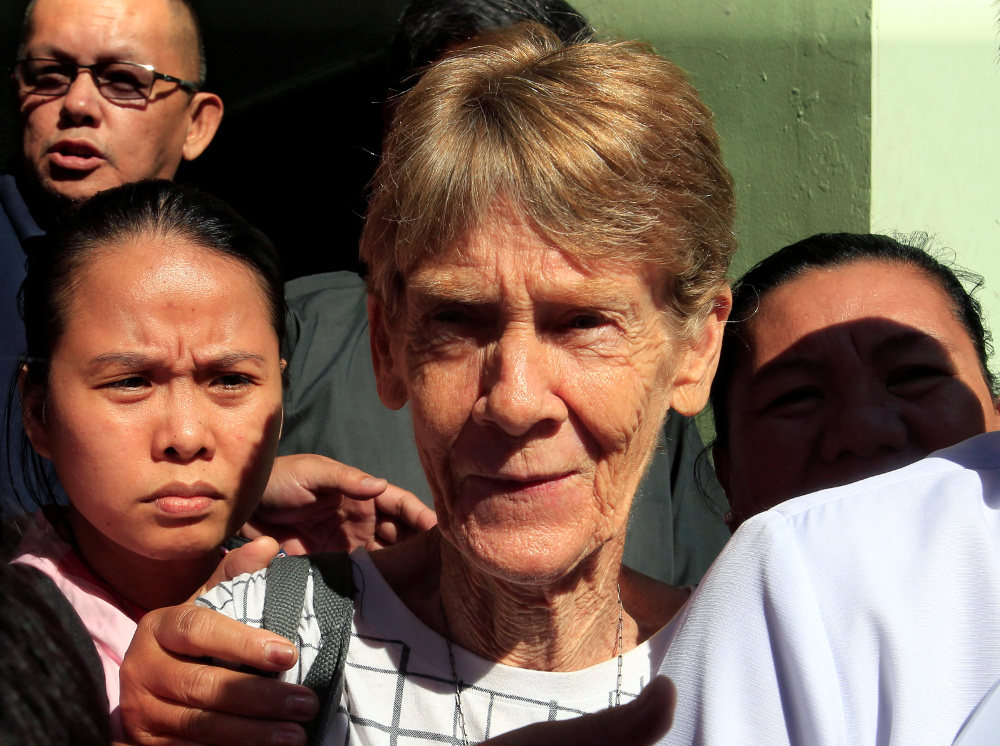 Sr. Patricia Fox, then-superior of the Sisters of Our Lady of Sion in the Philippines, speaks to the media after her April 17, 2018, release from the Bureau of Immigration headquarters in Manila. (CNS/Reuters/Romeo Ranoco) Sr. Patricia Fox, then-superior of the Sisters of Our Lady of Sion in the Philippines, speaks to the media after her April 17, 2018, release from the Bureau of Immigration headquarters in Manila. (CNS/Reuters/Romeo Ranoco)