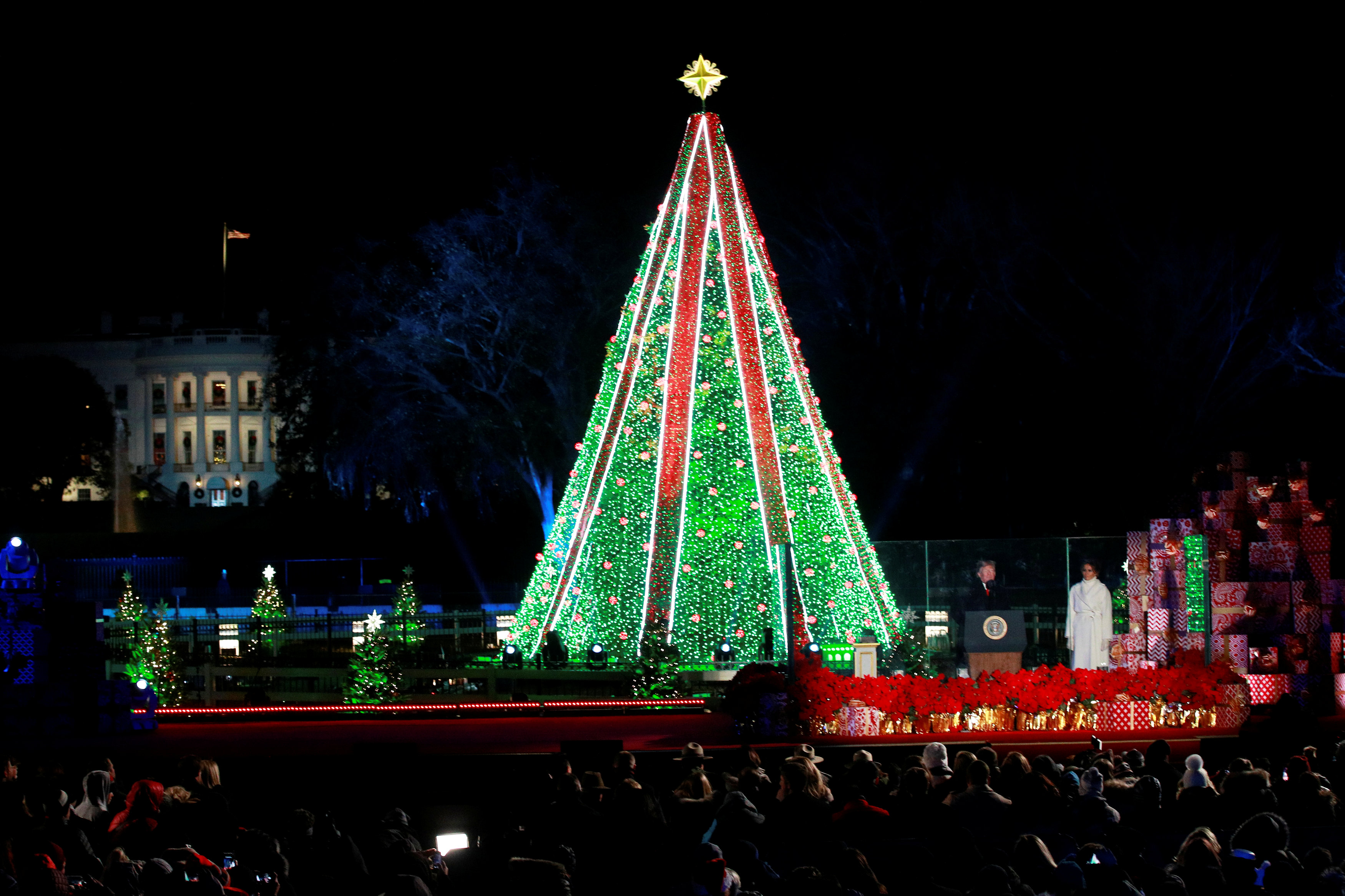 U.S. President Donald Trump and first lady Melania Trump participate in the 96th annual National Christmas Tree Lighting ceremony near the White House in Washington. (CNS/Reuters/Jim Young)