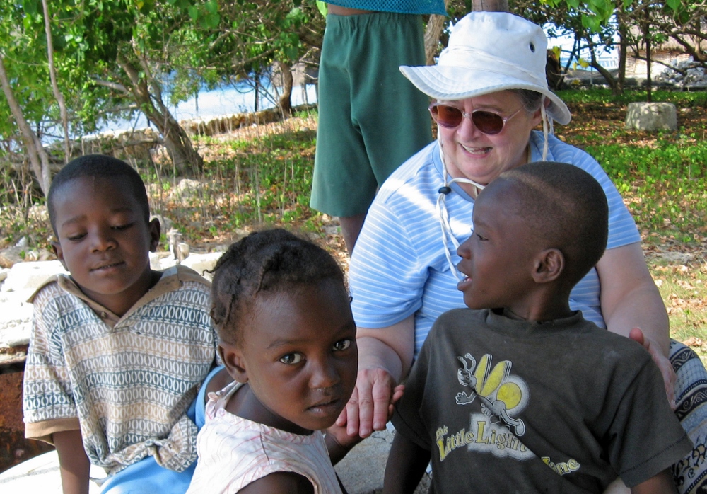 Sr. Josephine Dybza with three young villagers in Jeremie, Haiti. (All photos courtesy of Sylvania Franciscans)
