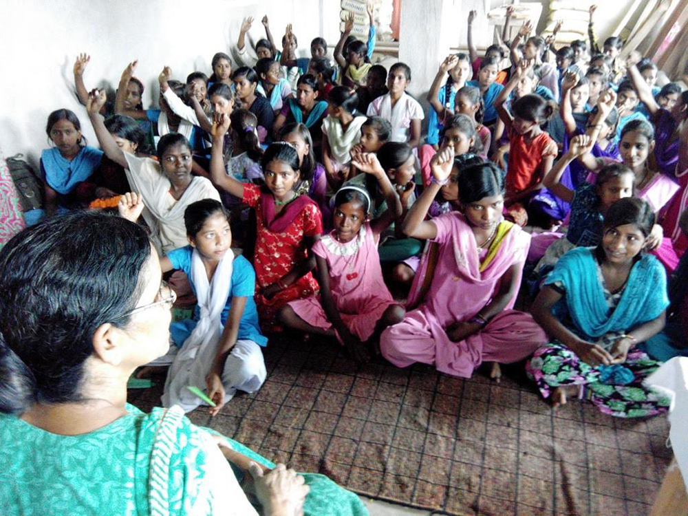 In a May 2016 group counseling session in Punpun, Sr. Sudha Varghese educates students about adolescence. (provided photo)