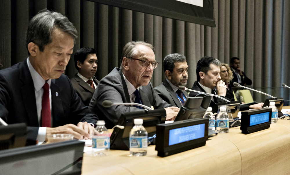 A panel addresses the U.N. General Assembly’s high-level informal plenary meeting to commemorate and promote the International Day for the Total Elimination of Nuclear Weapons on Sept. 26, 2016, at the United Nations in New York. (UN Photo/Kim Haughton)