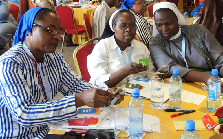 Sr. Dominica Mwila, center, discusses some of the United Nations' Sustainable Development Goals on Oct. 20 at the Catholic Sisters Convening in Nairobi, Kenya. (GSR/Melanie Lidman)