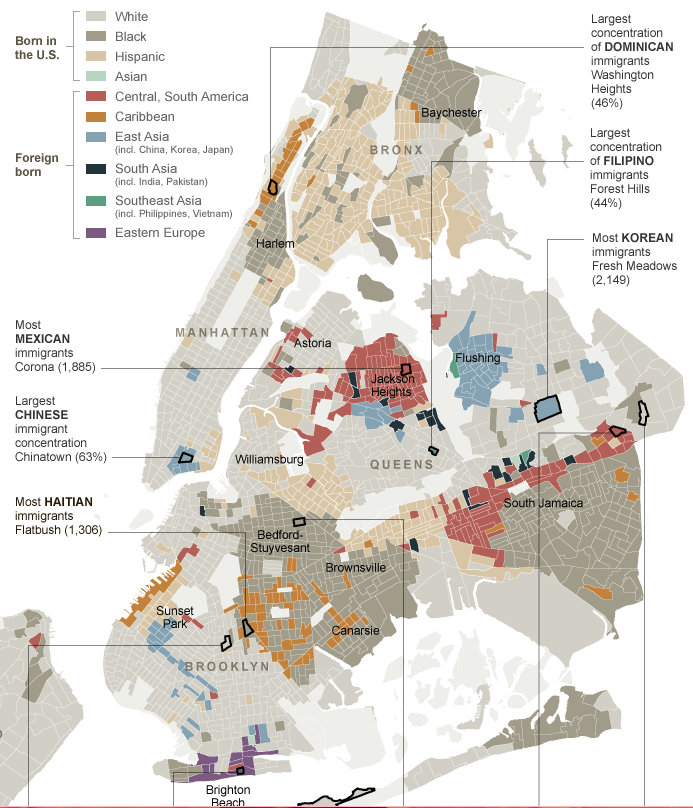 Clip of map showing ethnic makeup of New York City has changed in last decade. (The New York Times)