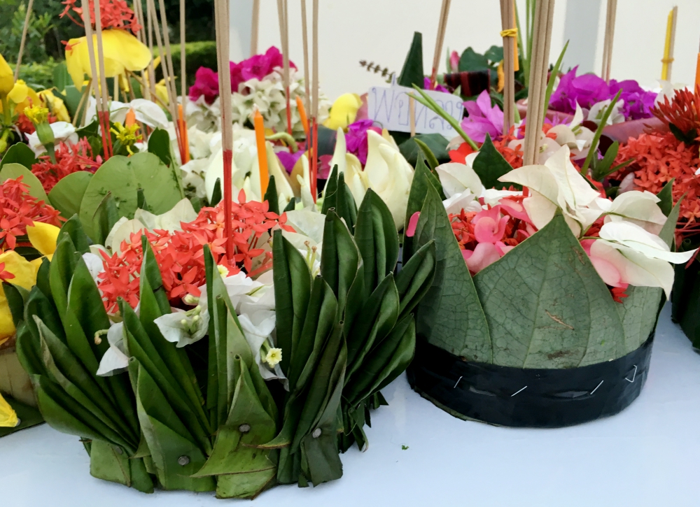 A variety of hand-decorated krathong during the Loi Krathong celebration for the Garden community (Lauren Magee)