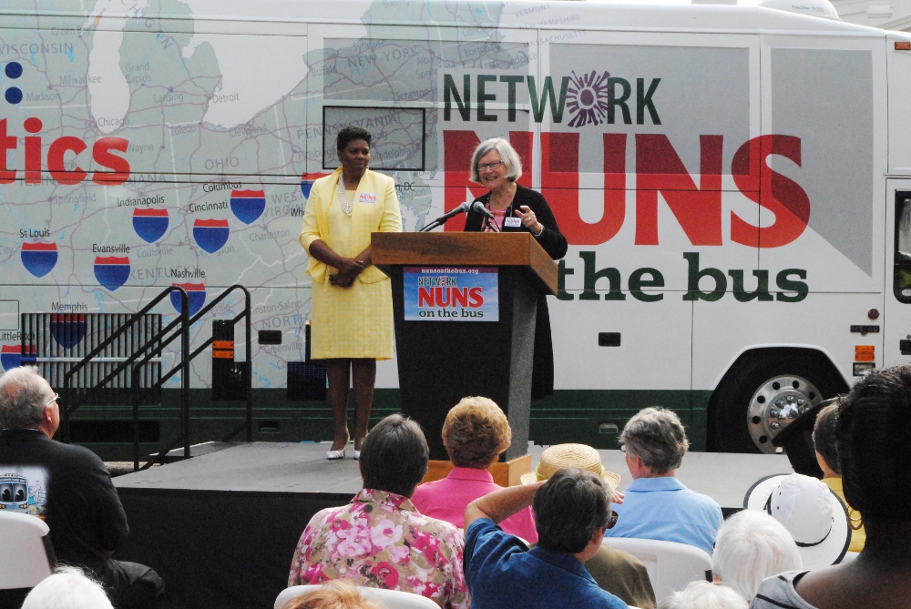Rev, Traci Blackmon, left, was one of the St. Louis-area residents to address the crowd at the rally Sept. 10. (GSR photo / Dawn Cherie Araujo)
