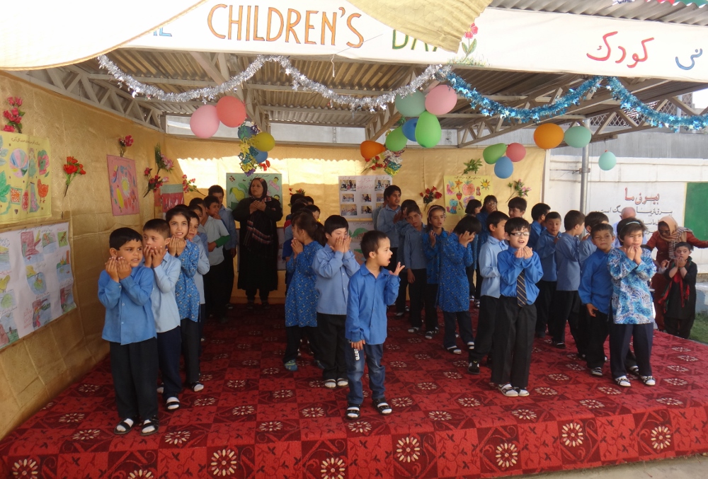 Children of Pro Bambini di Kabul, a school for children with disabilities in Kabul, Afghanistan, present a dance program in 2015.