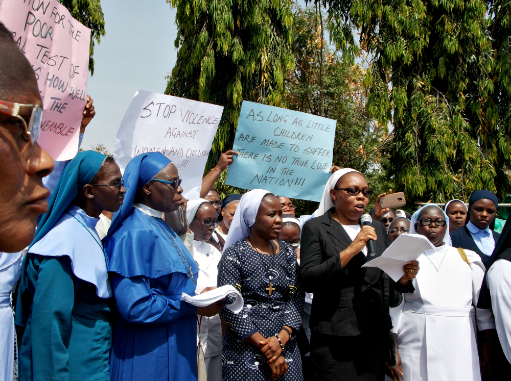 Sisters deliver their message Nov. 24 at Nigeria's National Assembly. (Provided photo)