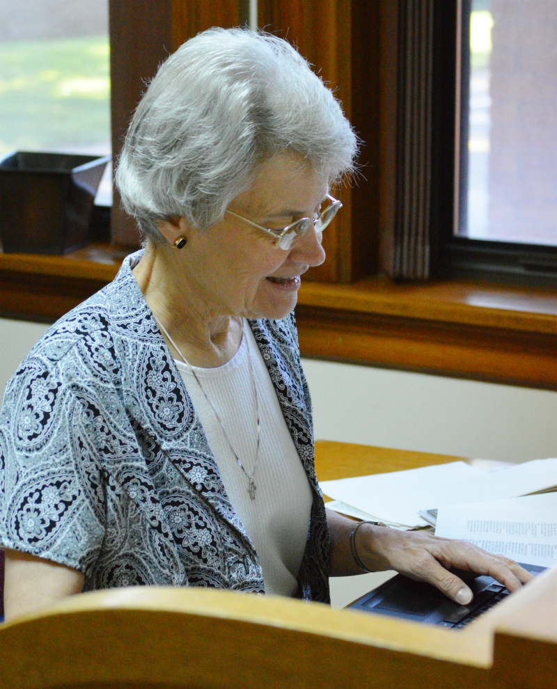 St. Joseph Sr. Sally Witt conducts research in the archives of the Sisters of St. Joseph of Concordia, Kansas, in fall 2017. (Provided photo)