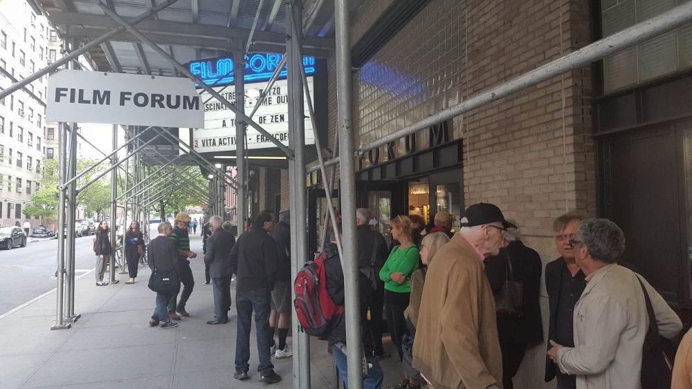 A crowd lines up outside New York City's Film Forum April 25 for the chance to see Mother Dolores Hart in person. (GSR photo / Chris Herlinger)