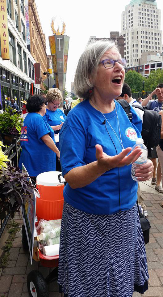 Sr. Simone Campbell on the streets of Cleveland on Monday (Susan Rose Francois)