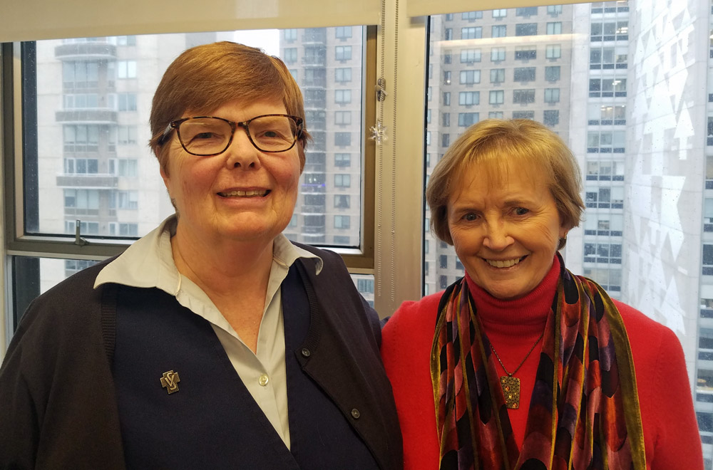 Sr. Margaret O'Dwyer, left, and Sr. Jean Quinn, co-chairs of the nongovernmental organization Working Group to End Homelessness, an advisory group of religious congregations and other organizations. (GSR photo/Chris Herlinger)