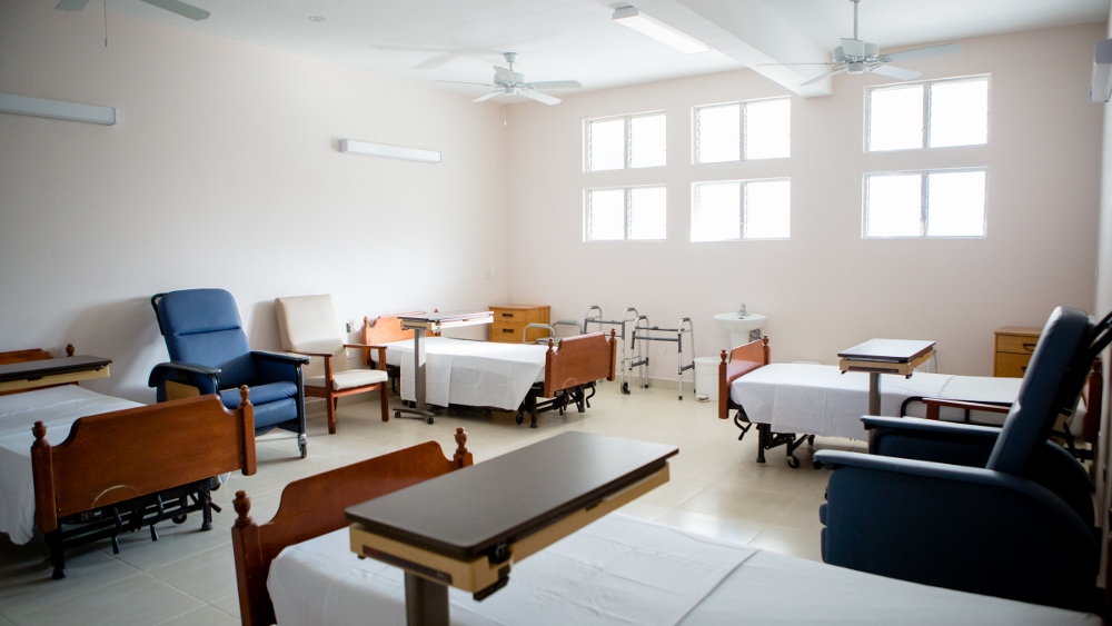 A four-bed ward at the newly rebuilt St. Francis de Sales Hospital in Port-au-Prince, Haiti. The 200-bed hospital has both private and semi-private rooms. (© The Catholic Health Association)