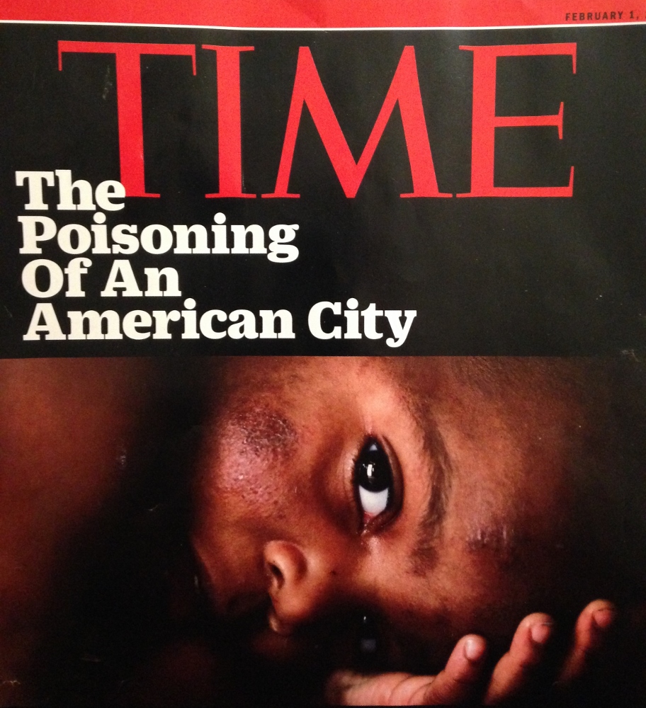 Sincere Smith, 2, pictured on the cover of the Feb. 1, 2016, issue of TIME magazine; the cover story is about the Flint, Mich., water crisis. (Cover photo by Regina H. Boone of the Detroit Free Press / magazine photo Nancy Sylvester)
