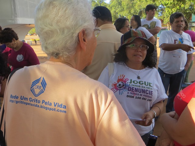 Sr. Guida Ludovico, Sr. Maria Aparecida and Altemiro José A Moreira at the trafficking awareness event May 31. More events are scheduled for June 7. (Maureen Finn)