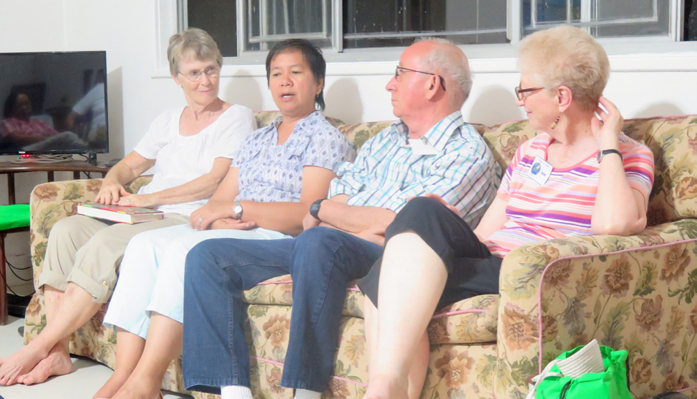 From left: Maryknoll Sr. Peg Dillon, Nena Heramil, Claretian Fr. José María Vigil and Maryknoll Sr. Ann Braudis on the opening night of the Web of Life retreat (Tracy Barnett)