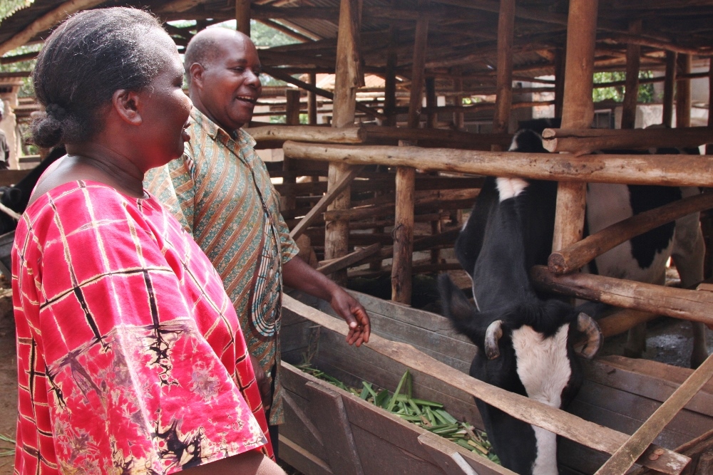 Peter and Josephine showing us their cow. (Caroljean Willie)