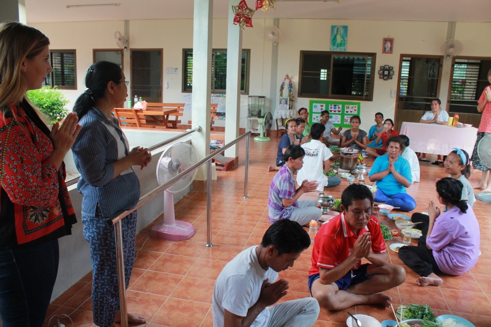 Sr. Pranee, one of the Good Shepherd Sisters here in Nong Khai, praying for me and my travels at my final community dinner. (Bridgid O’Brien)