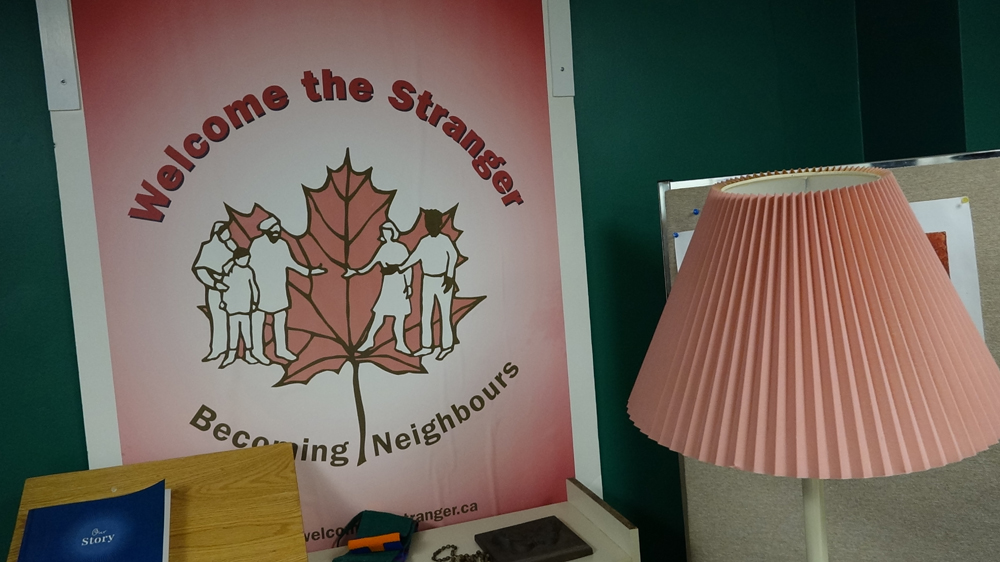 Becoming Neighbours office at the Scarborough Mission Center. The staff holds donations for new Canadians. (Dana Wachter)
