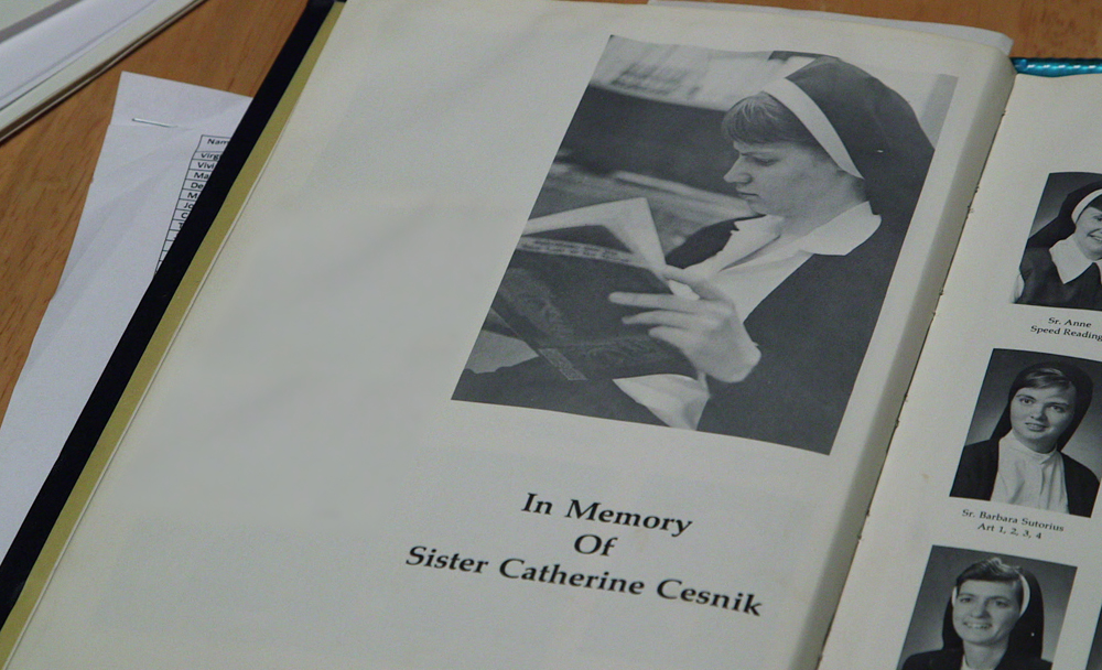 Still from "The Keepers," featuring a photo of Sr. Catherine Cesnik (Courtesy of Netflix)