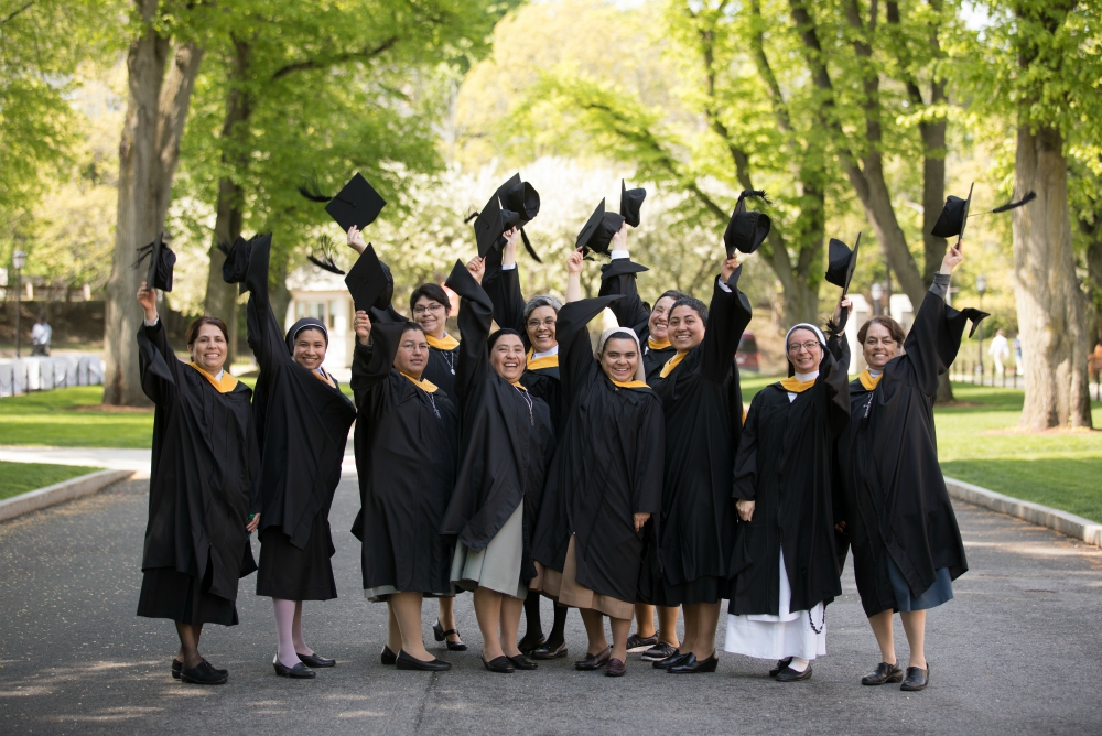 The sisters who participated in the first U.S.-Latin American Sisters Exchange Program ended their five years with a bachelor's or master's degree from Boston College. They graduated May 20. (Courtesy of Rich Kalonick)