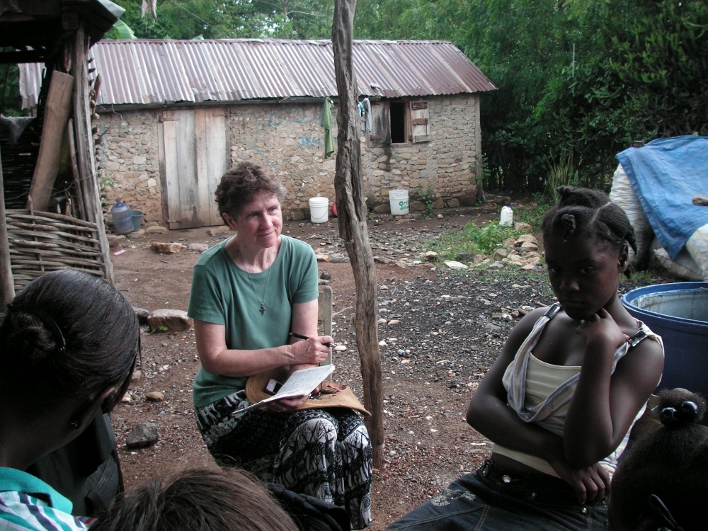 Mercy Sr. Marilyn Lacey visiting with Haiti scholars at their mountain homes. (Provided photo)