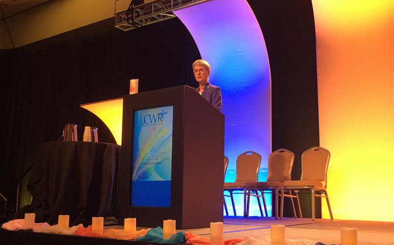 LCWR President Marcia Allen, CSJ, addressed the assembly Wednesday afternoon in Atlanta, Georgia, asking members to think about what kind of conference will serve a post-contemporary religious life. (GSR/Dawn Araujo-Hawkins)