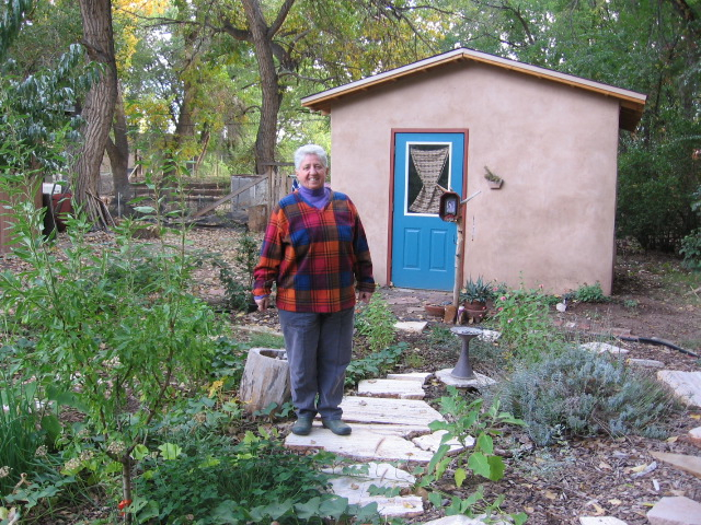 Sr. Marlene Perotte at a strawbale hermitage for retreat. (Joan Brown)
