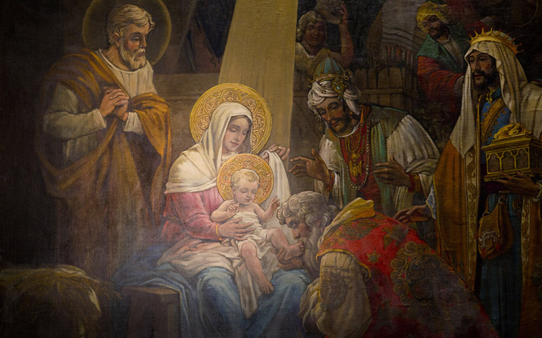The adoration of the magi is depicted in a painting in the Cathedral Basilica of Sts. Peter and Paul in Philadelphia. (CNS/Nancy Phelan Wiechec) 