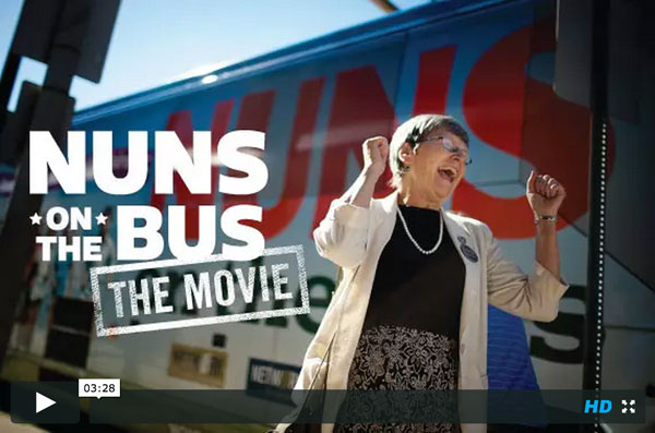 Trailer still. Go to NunsOnTheBusMovie.com to watch it. (Melissa Regan)