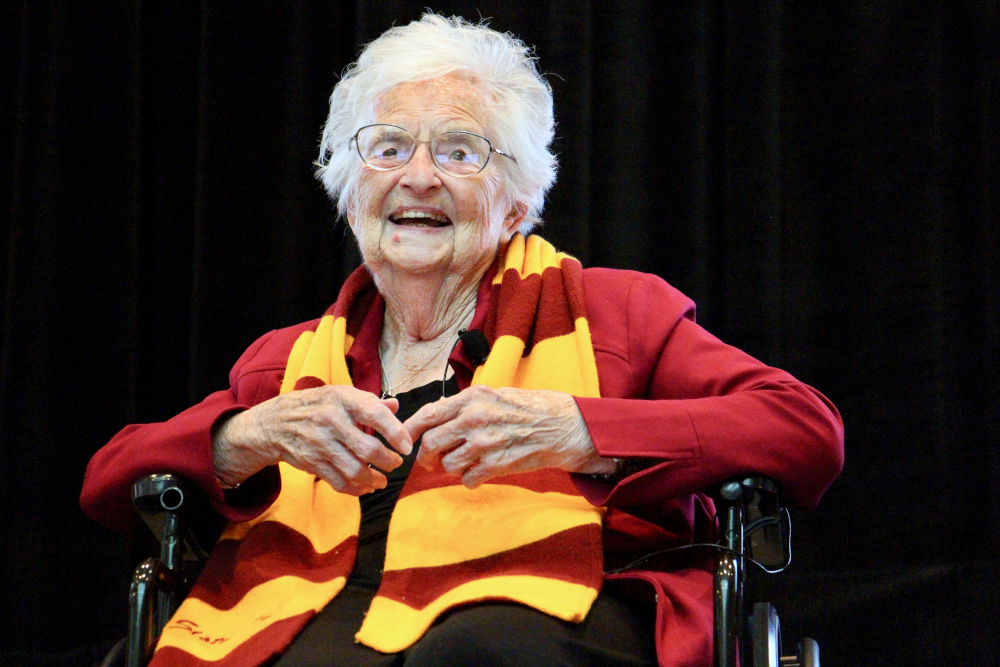 Sr. Jean Dolores Schmidt attends her 100th birthday celebration at Loyola University on Aug. 21, 2019, in Chicago. (RNS/Emily McFarlan Miller)