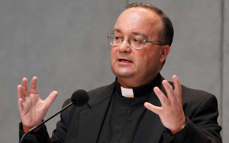 Msgr. Charles Scicluna, the Vatican's chief prosecutor of clerical sexual abuse, answers questions about the Vatican's revised procedures for handling cases of sexual abuse by priests during a press conference in 2010 at the Vatican. (CNS/Paul Haring) 