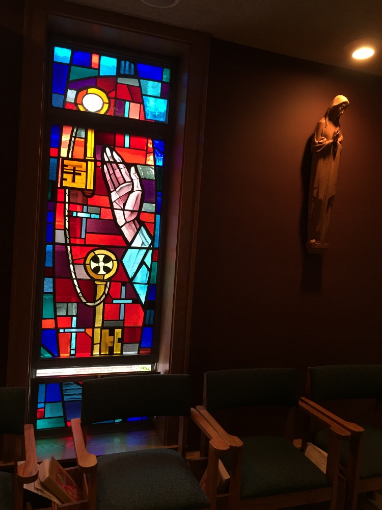 Beautiful stained glass in the retreat center chapel, where I spent a lot of my time during the Silent Spirituality Retreat. (Brenna Neimanis)