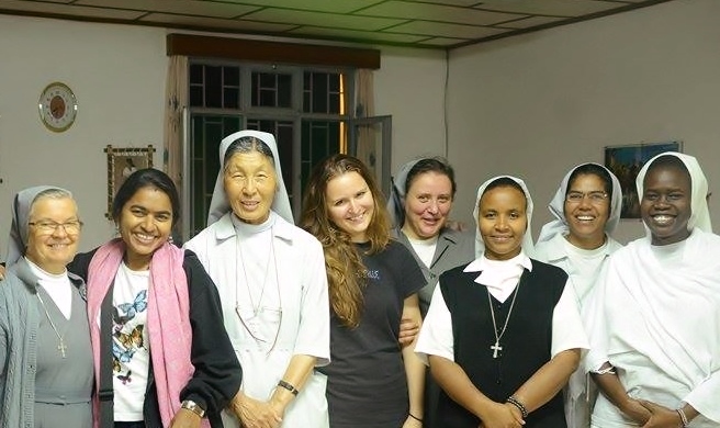 The team of sisters in Dilla, Ethiopia, who run kindergartens, a clinic, a college and their commuinty, with Angela Mahoney and a teacher (pink scarf) from India. (Swati Ade)