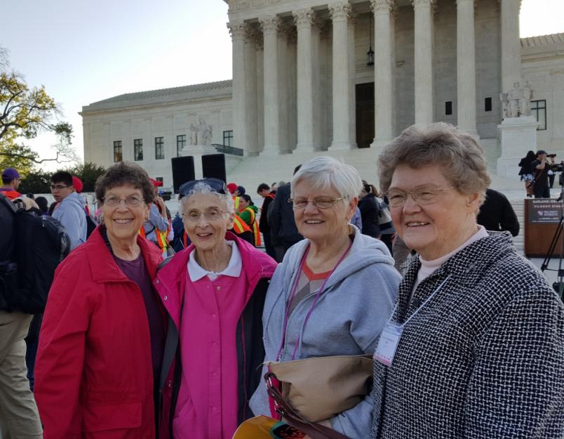 Mercy Sisters JoAnn Persch, Rita Specht, Pat Murphy and Marcia Deisenroth outside the Supreme Court April 18. (GSR/Gail DeGeorge)