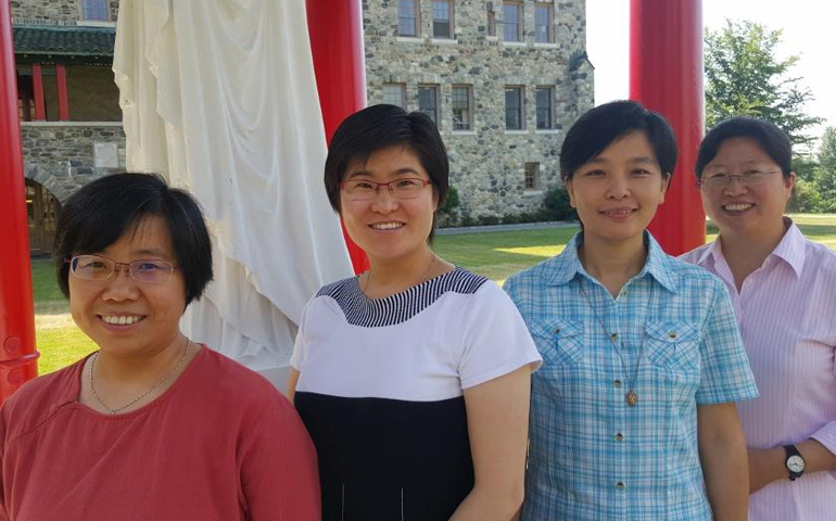 Four of the six Chinese sisters from five different congregations who recently completed a 120-hour Geriatric Spiritual Care certificate program through the Avila Institute of Gerontology, from left to right, Sr. Pauline Yu, Sr. Maria Wang, Sr. Therese Liu and Sr. Fabian Han. (GSR/Chris Herlinger)