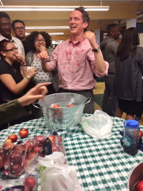 The members of our faculty and staff got into the bobbing for apples competition. (Kerry DiNardo)