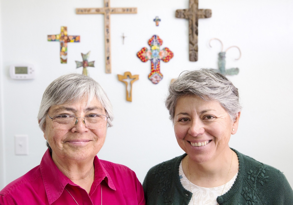 Minim Srs. Esther Hugues and Barbara Monsegur work at Lourdes Catholic School in Nogales, Ariz. Hugues is the school's elementary principal; Monsegur, the high school principal. (Nancy Wiechec)
