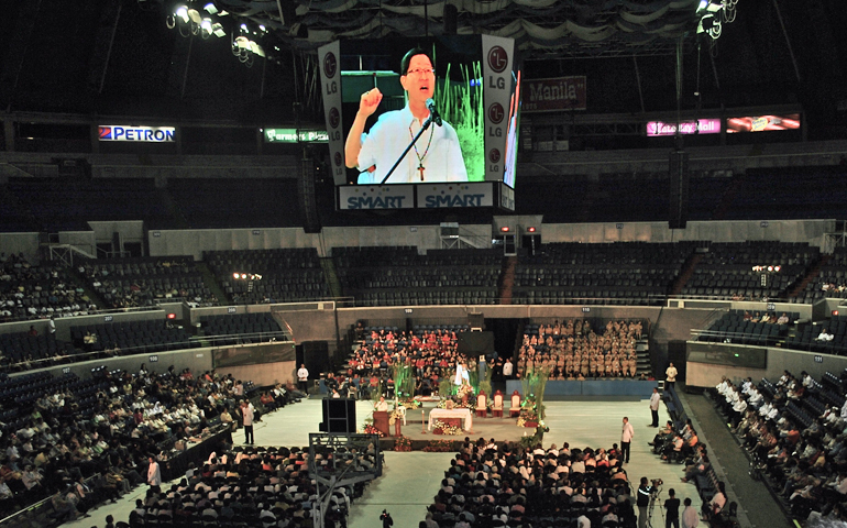 Cardinal Luis Antonio Tagle called Catholics to be missionaries during Sunday's Easter recollection, attended by thousands of people of all ages at Smart Araneta Coliseum in Quezon City, Philippines. (N.J. Viehland)