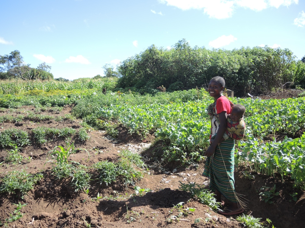 A woman named Teresa walks through her family’s plot in the village of Kawama. (Melanie Lidman)
