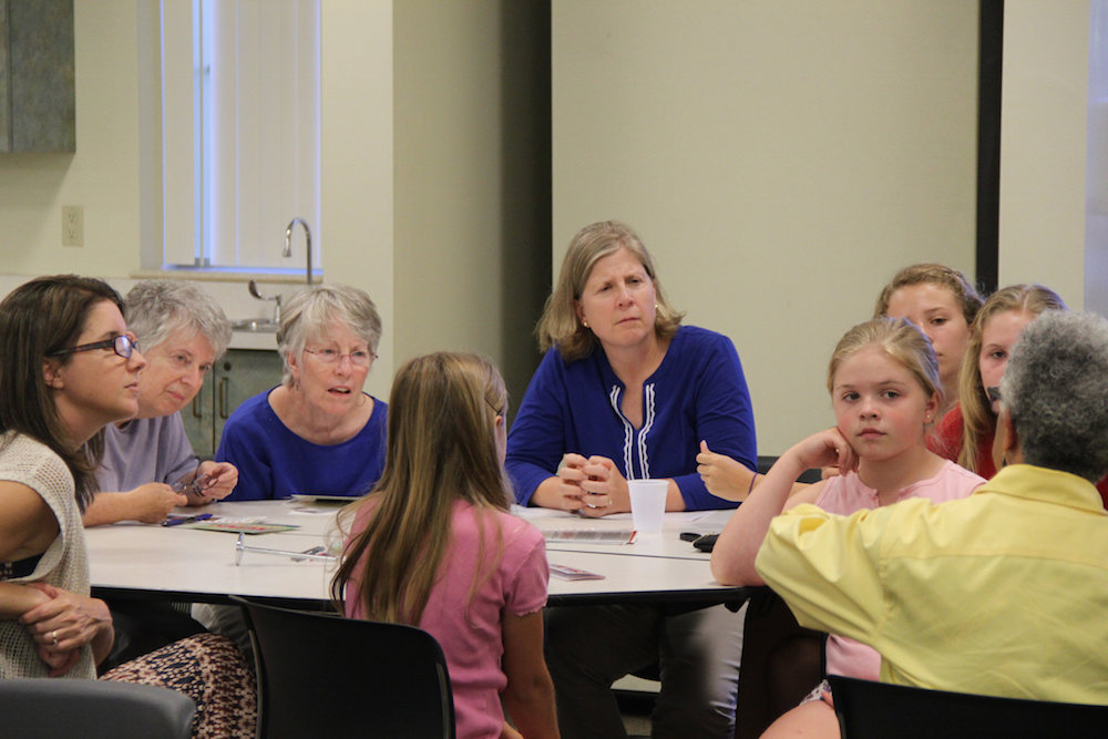 Nuns on the Bus stopped at St. Stephen's Episcopal Church in Terre Haute, Indiana, the morning of July 15 for a caucus discussion with residents, before visiting Vincent Village and conducting another caucus that evening at St. Mary's Parish in Fr. Wayne. (Jennifer Wong / Courtesy of NETWORK)