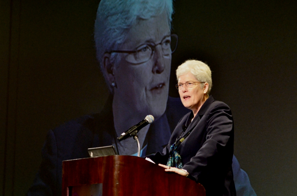 Notre Dame de Namur Sr. Mary Johnson discusses re-imagining religious formation Nov. 19 at the Religious Formation Conference's annual National Congress Milwaukee. (GSR photo / Dan Stockman)