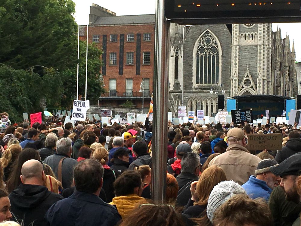 Thousands gathered at the Garden of Remembrance in Parnell Square at the Stand4Truth rally Aug. 26, organized by clergy sex abuse survivor and activist Colm O'Gorman. The procession ended at Ireland's last Magdalene Laundry, which closed in 1996. (NCR photo/Jamie Manson)