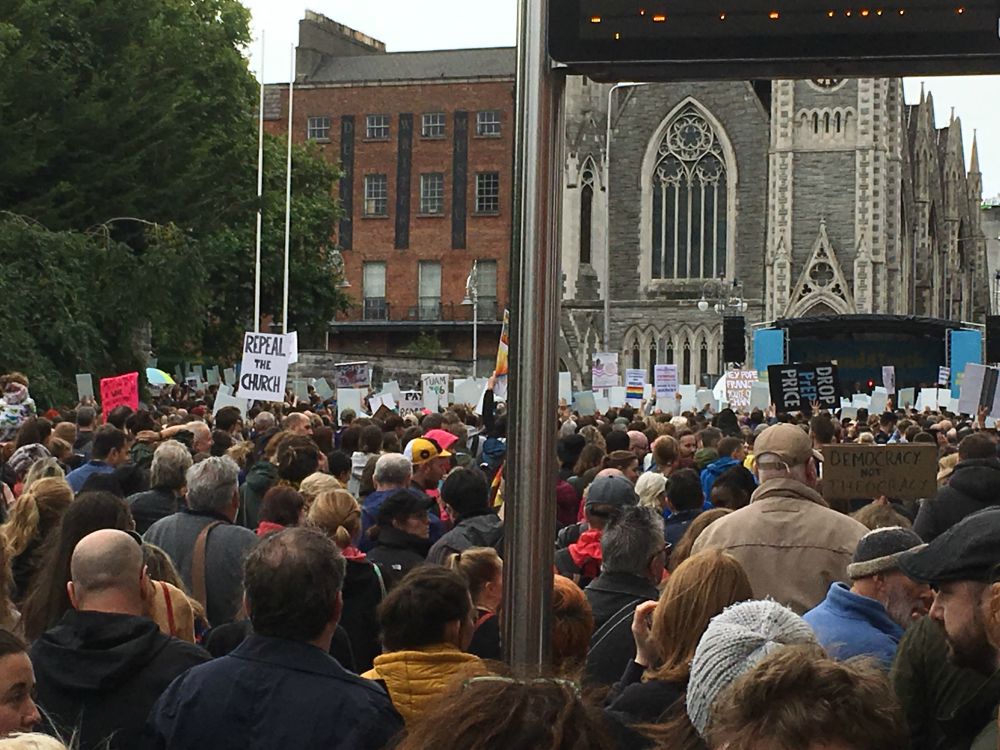 Thousands gathered at the Garden of Remembrance in Parnell Square at the Stand4Truth rally Aug. 26, organized in Dublin by clergy sex abuse survivor and activist Colm O'Gorman. (NCR photo / Jamie Manson)