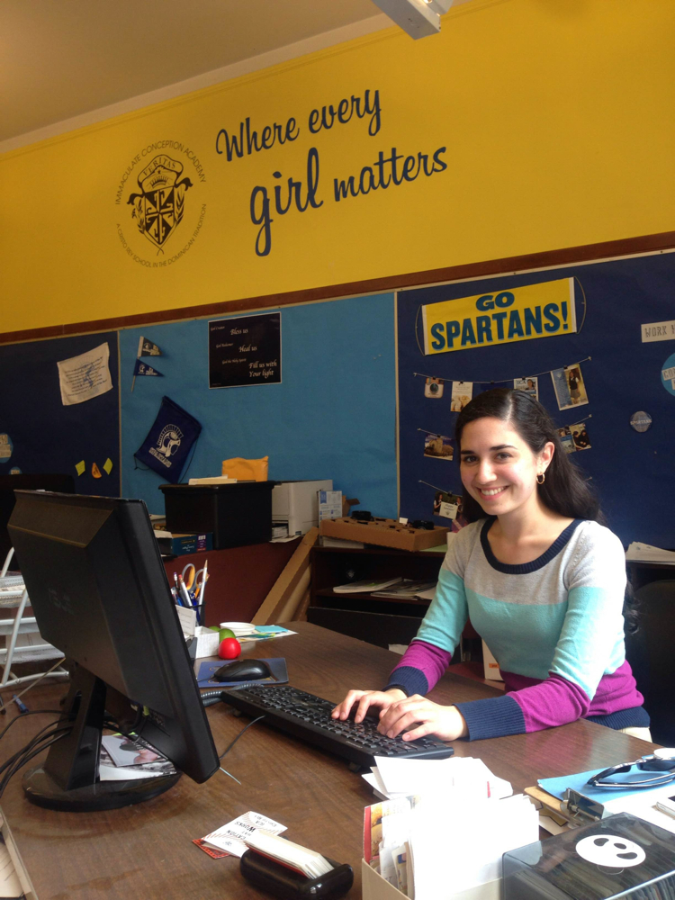 Mary Clare Mazzocchi working in the admissions office at Immaculate Conception Academy. (Provided photo)