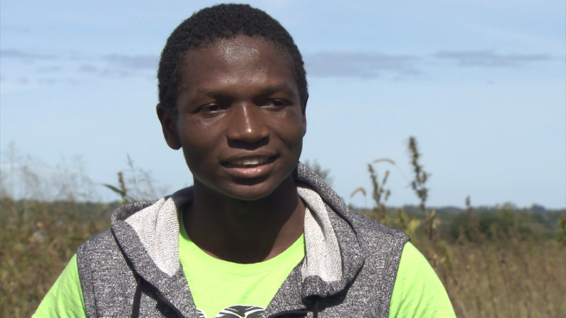 Student Sie Tioye plans to return eventually to his family's grain farm in Burkina Faso, in West Africa. (Courtesy of Religion & Ethics NewsWeekly)
