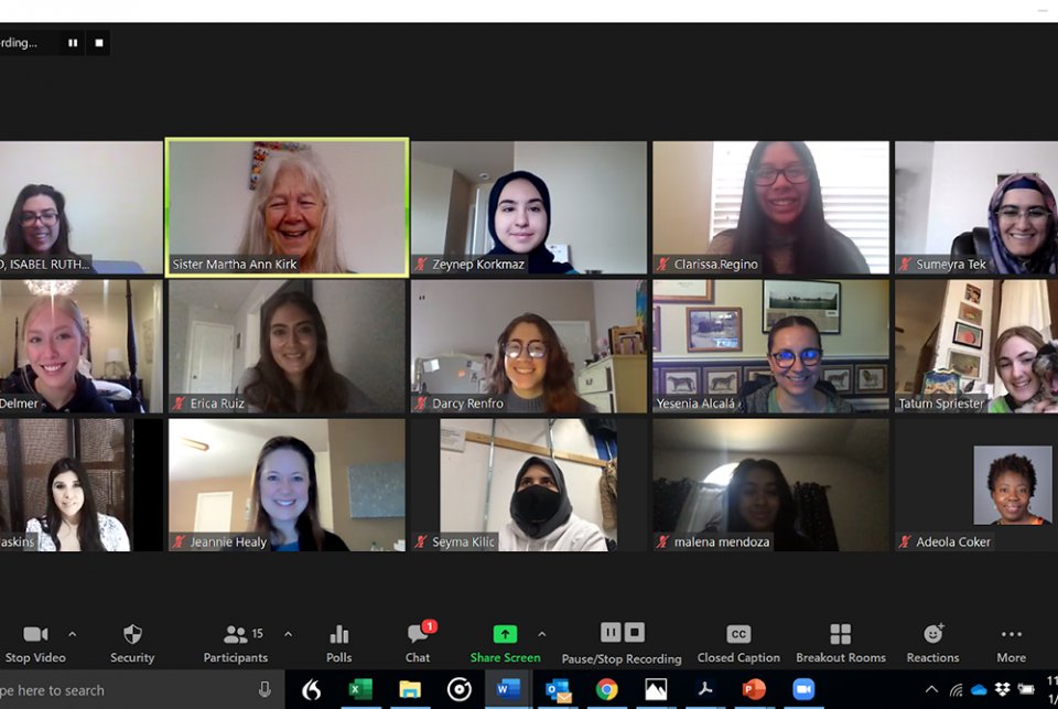 San Antonio to UN participants Young women of "San Antonio to UN" are pictured in their weekly Zoom meeting. The group presented virtually at the United Nations' NGO CSW Forum in March. (Courtesy of Martha Ann Kirk)